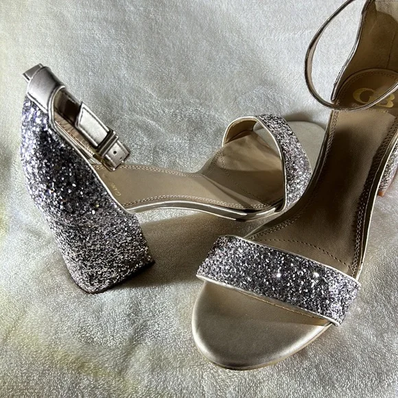 Gianni Bini Block Party Light Gold Glitter Heels 9.5 - Picture 7 of 10